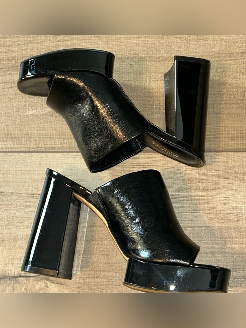 MICHAEL MICHAEL KORS Celeste Leather Platform Mule Chunky Heel Black Size 6.5